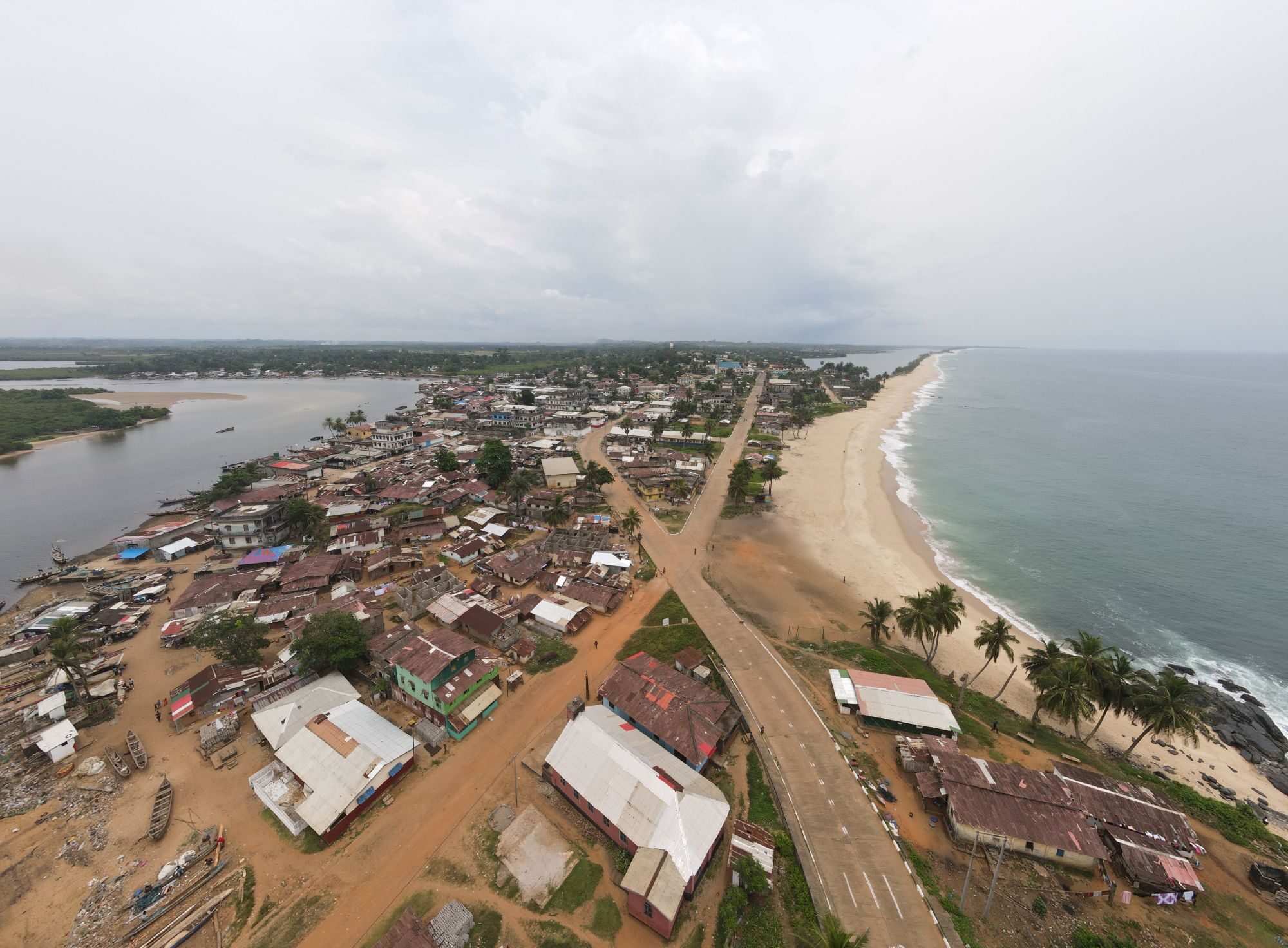 Beach and Coastal Town Aerial